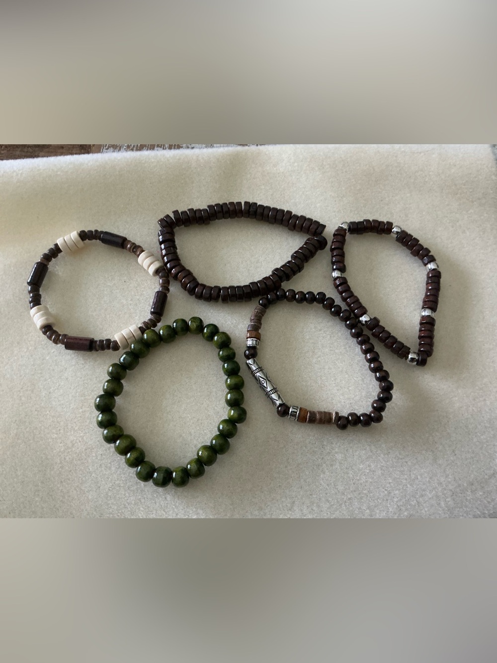 Set of 6 Wooden Bead Bracelets with Cross Accent